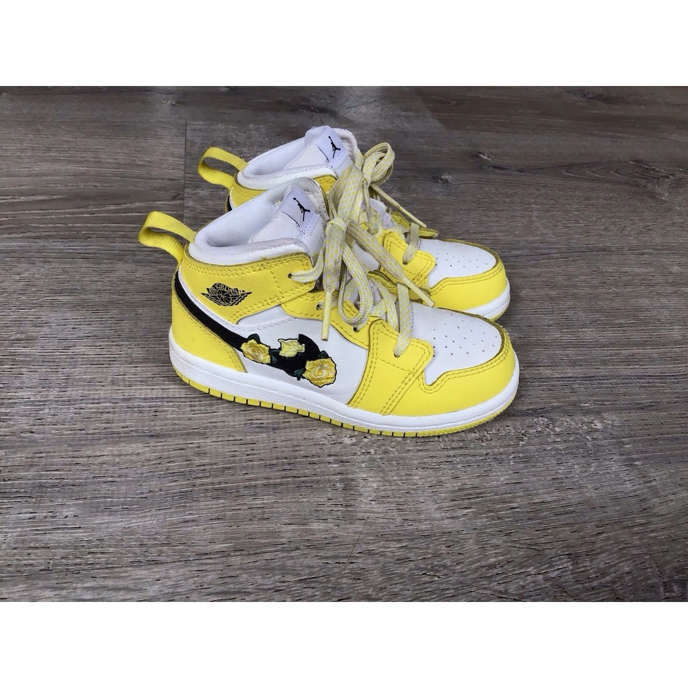 Nike Air Jordan 1 AJ1 Mid Floral Yellow Rose White AV5172-700 Toddler Shoes 8C